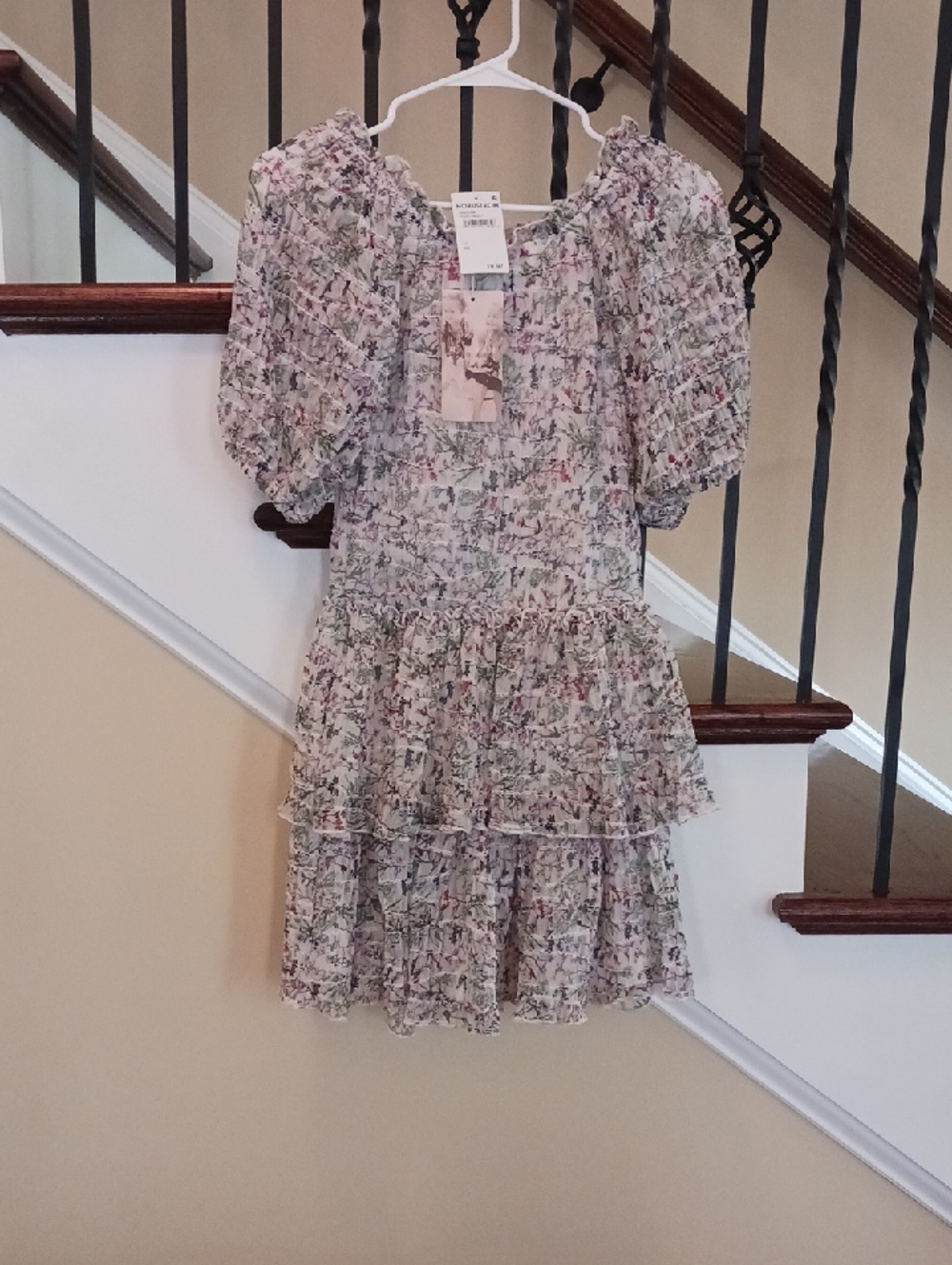 Hannah Banana Pastel Floral Puff-Sleeve Tiered Dress Size 12 Girls